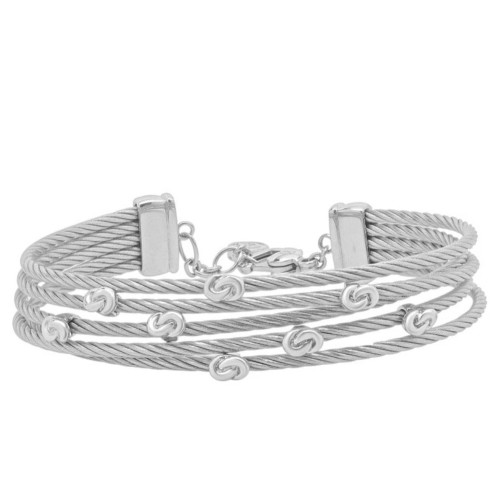 Charriol Silver-Tone Multi-Strand Cable Bracelet with Swirl Accents